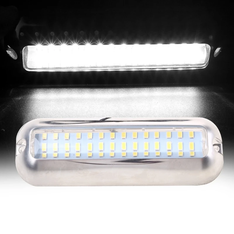 Marine LED Boat Underwater Pontoon Transom Light 42 LED Polished Stainless Steel Housing Waterproof IP68 Surface Mount