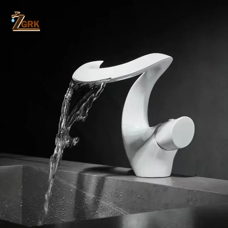 

Waterfall Faucet Bathroom Basin Faucet Cold and Hot Brass Mixer Sink Taps White Black Torneira Banheiro Single Hole Deck Mounted