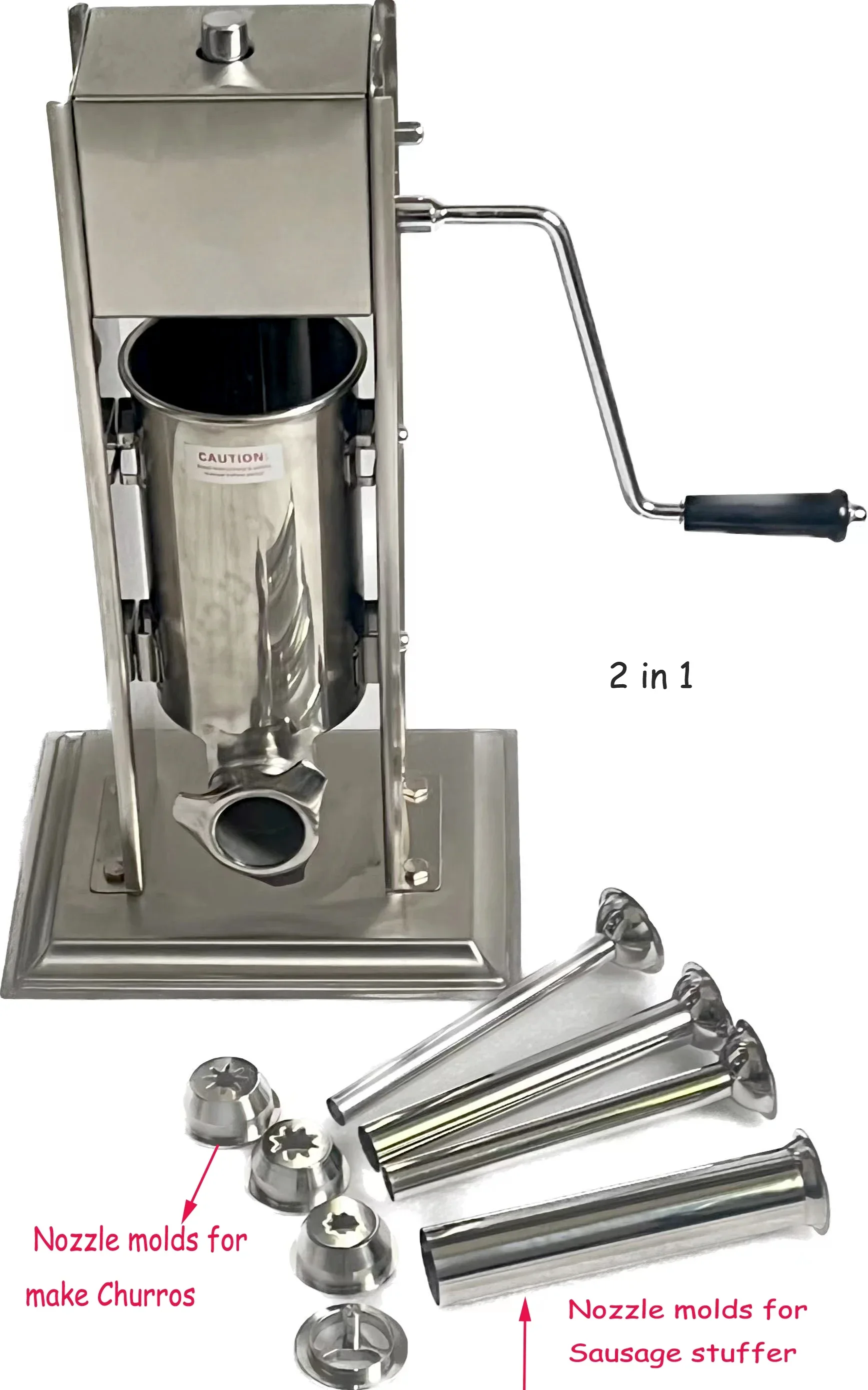 304 Stainless Steel 2L Manual Churros Maker Machine With 3 Size Nozzles 2 In 1 Sausage Stuffer