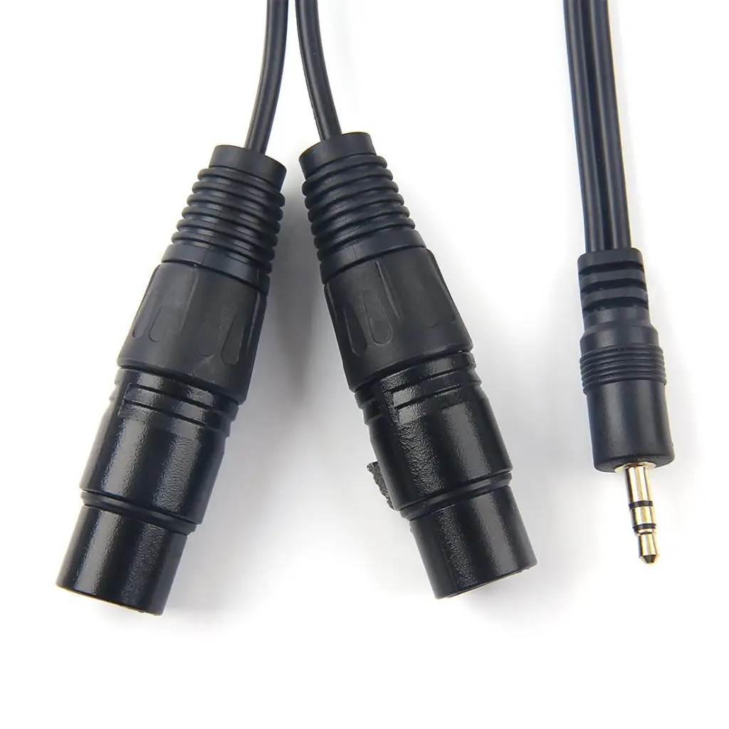 3.5mm to Dual XLR Female Audio Cable Zinc Alloy Black Polished Adapter for Professional Microphone Connection in Studio