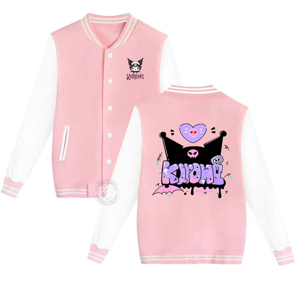 Sanrio Kids Fall/Winter thickened baseball Uniform Boys Girls Little Kouromi letter pattern printed warm Coat Casual jacket