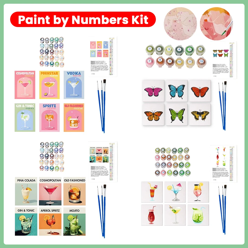 مجموعة طلاء مكونة من 6 قطع بالأرقام مع فرشاة ودهانات أكريليك ملونة حسب الأرقام مجموعات طلاء زيتي أكريليك DIY للبالغين #1