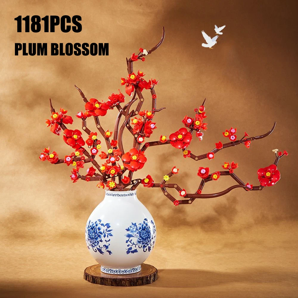 

1181 шт., растение в горшке с цветком сливы, строительные блоки, модель букета, сделай сам, сборная игрушка, украшение для дома, подарки для девочек и детей