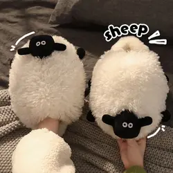 White Fluff Sheep Slippers Women's Furry Flatform Mules Shoes Home Slippers Girls Woman Indoor Faux Fur Slides Slippers Platform