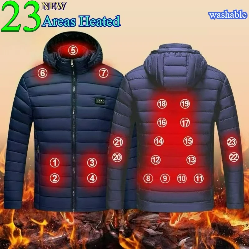 

23 Areas Heating Jacket Smart Switch USB Electric Heated Jacket Men Women Heated Waterproof Lightweight Thermal Coat Winter