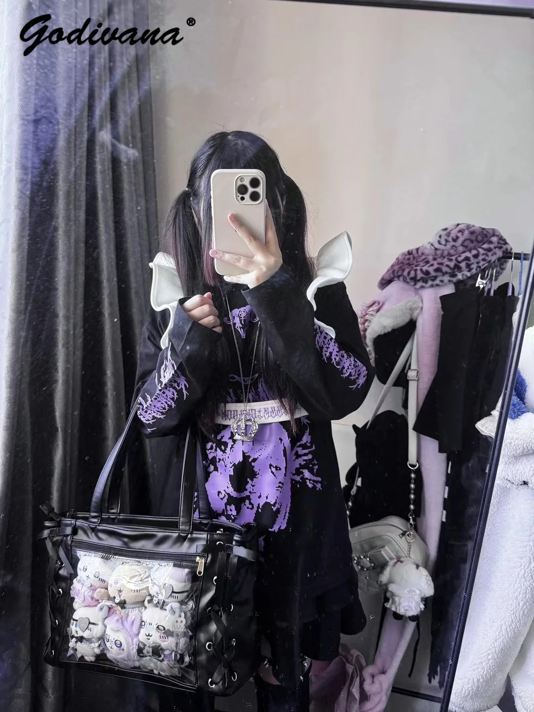 

Оригинальная новая осенняя толстовка с длинными рукавами и принтом Y2k для девочек, готический женский свободный черный пуловер с капюшоном