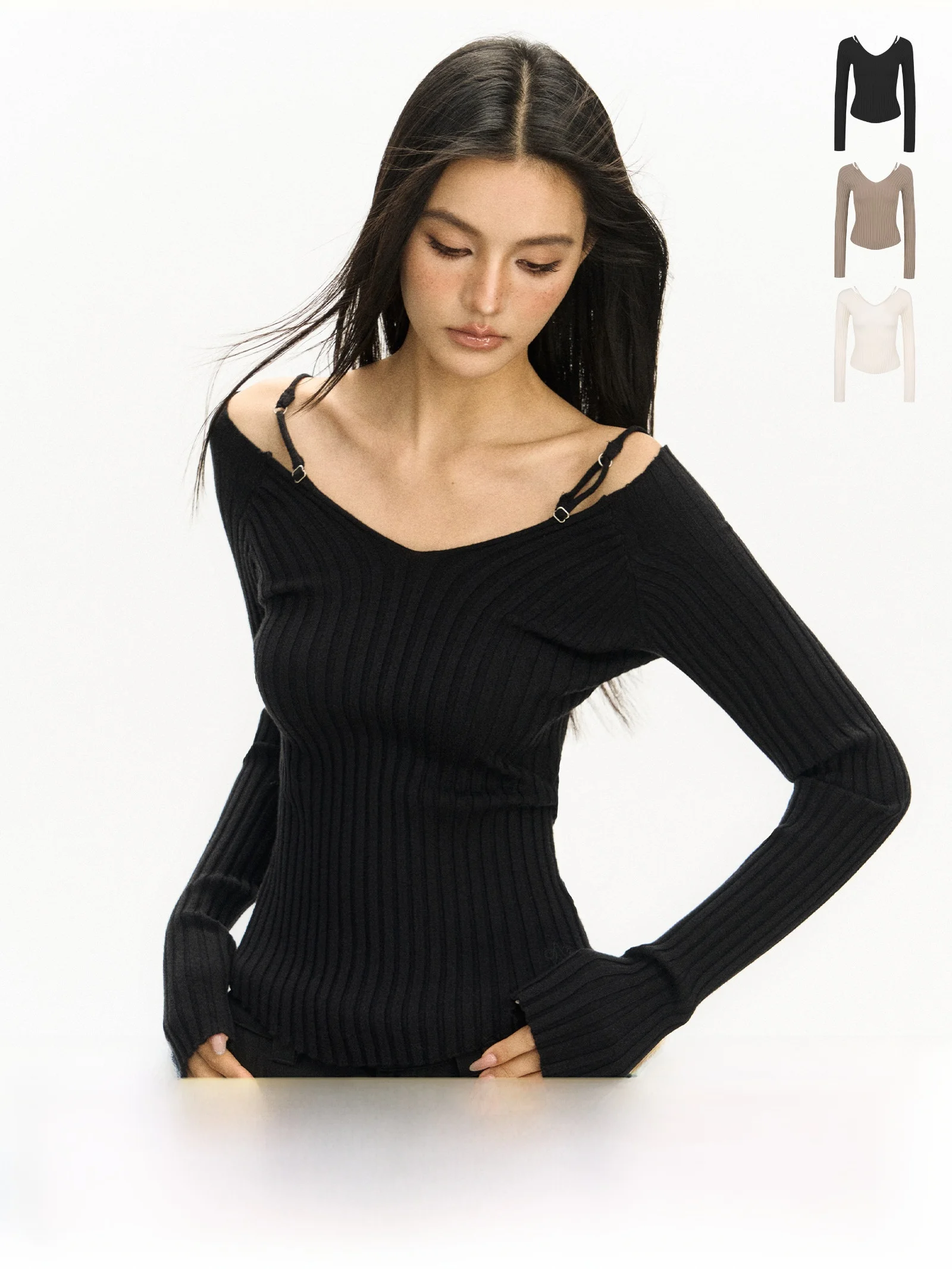 

Ariseism American Retro Design Double Belt Long Sve Knitted Sweater Women's Slim Fit Top V-ne Street Sle Autumn New Ar...