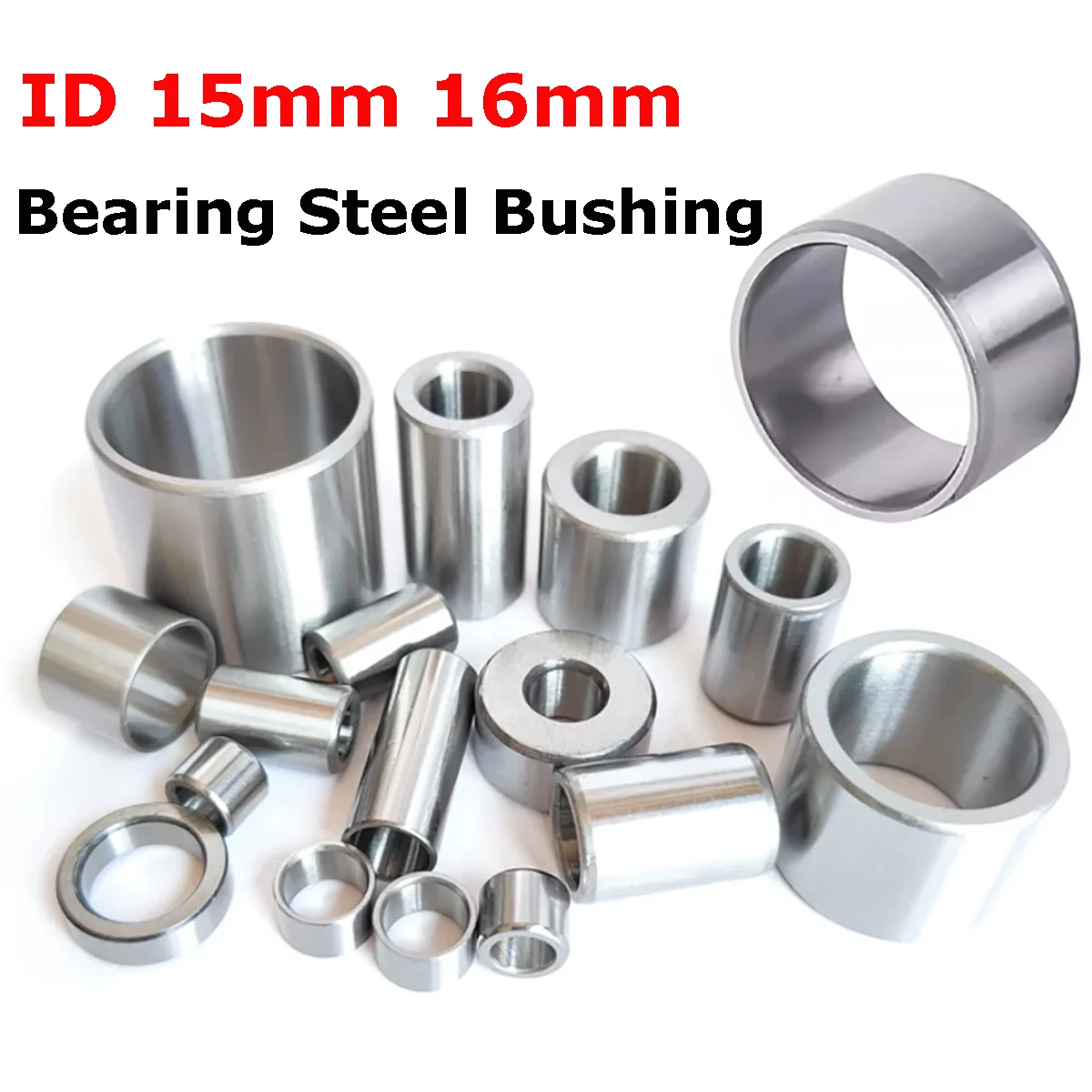 

2pcs ID 15mm 16mm GCR15 Bearing Steel Bushing Round Hollow Unthreaded Stand-off Spacers Wear Resistant Guide Sleeve L=2-50mm