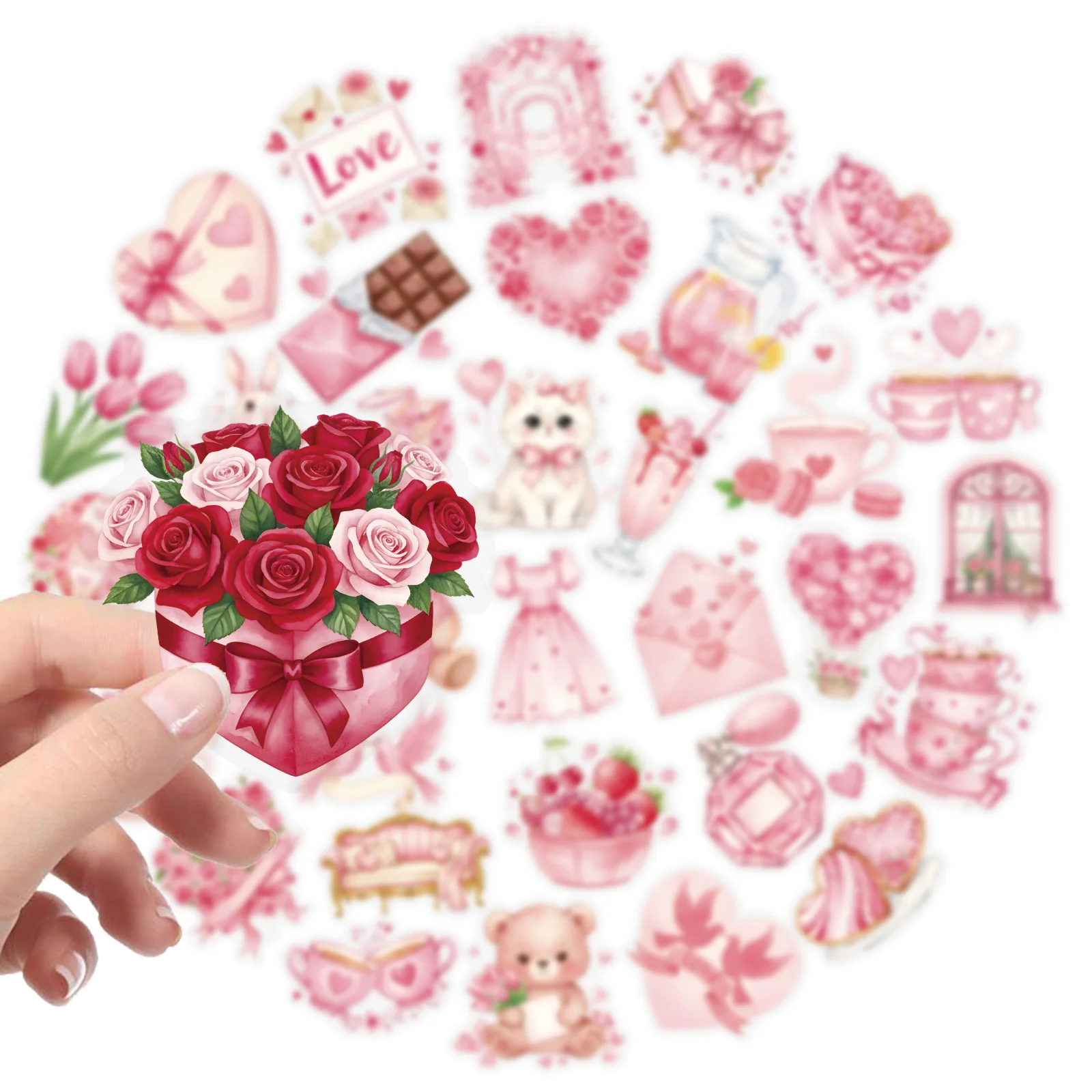 

56Pcs New High Beauty Valentine's Day Transparent PET Graffiti Stickers Pink Series Cartoon Stickers‌ DIY Guitar Skateboard