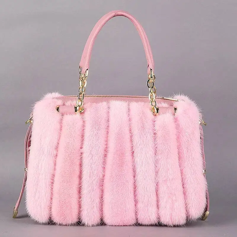 

Winter Mink Fur Bag Women Single Shoulder Bag Crossbody Handbag Fashion Women's Bag Ladies Real Fur Purse Fluffy Party Handbag
