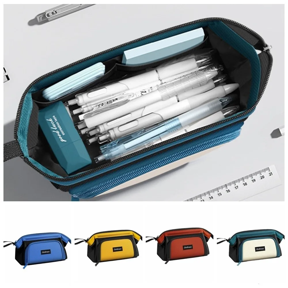 Bolsa de lápices Simple de gran capacidad, bolsa de papelería multifuncional de múltiples capas, estuche de lápices creativo de mano para escuela