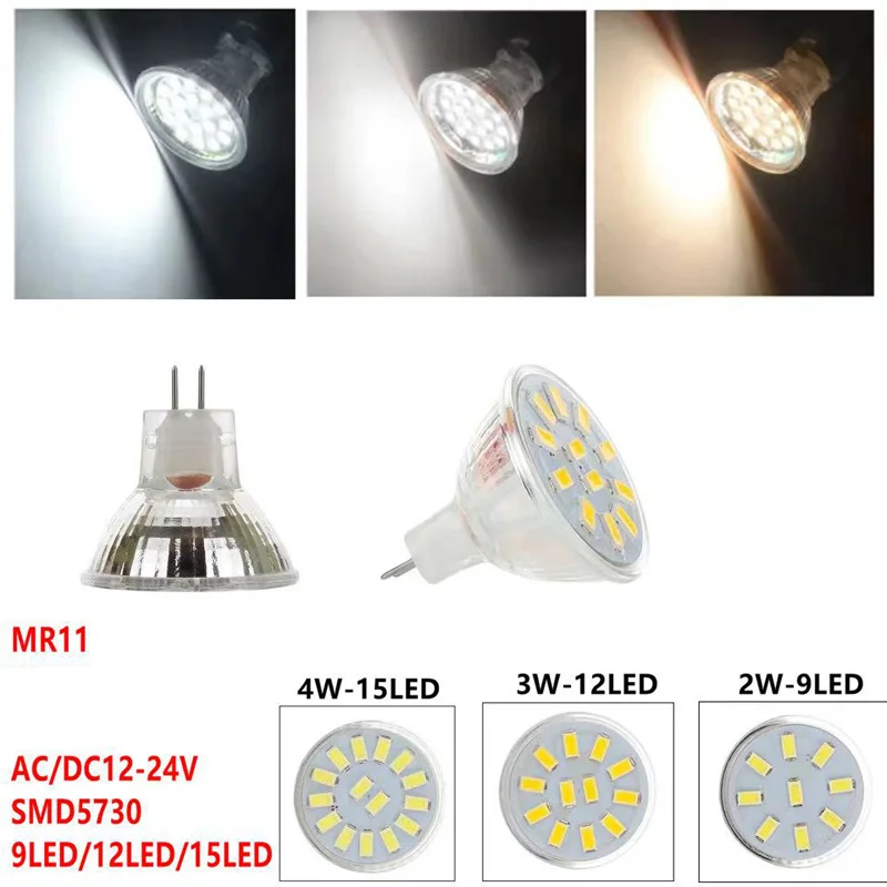 

10pcs 12v 24v Small Mini MR11 LED Bulb Lamp 5730 LED Spotlight 3w 4w Replace 40w Halogen Bulb Warm White 3000k White 6000k 6500k