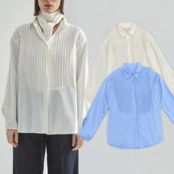 Maxdutti Single Breasted Pleated Long Sleeved Shirt Women Autumn Tops Casual Loose Blouse Women Minimalist Chiffon Shirt