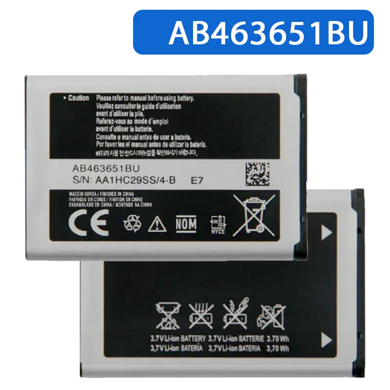 

AB463651BU Battery 960mAh for Samsung S5620i S5630c W559 J808 F339 S5296 C3322 C3518 S3370 S3650C S7070 Cell Phone Batteries