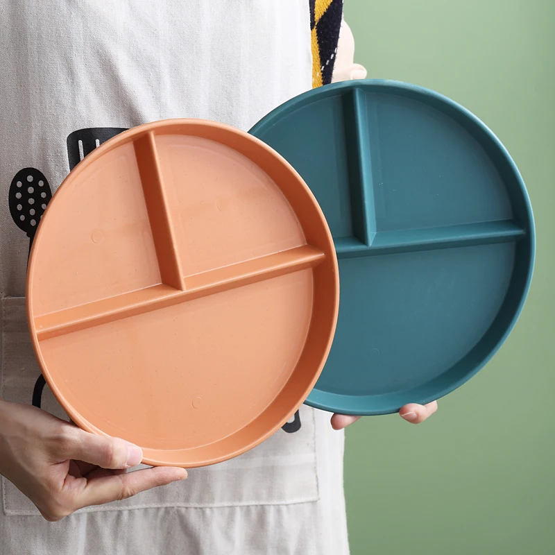 10 Inch Weight Loss Divided Meal Plate for Adults  Three Compartments Fixed Quantity Tableware Simple Solid Children Fruit Dish
