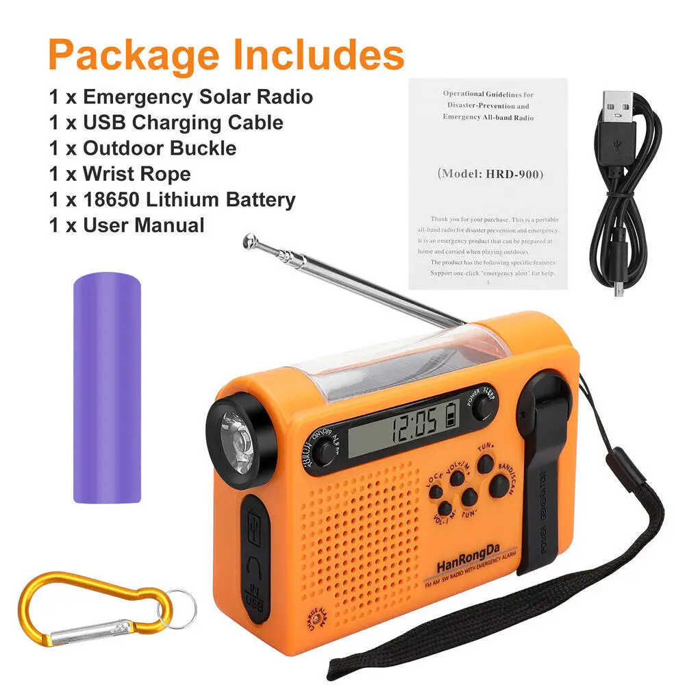 Weather Emergency Radio AM/FM/SW Portable Solar Hand Crank Radio 3 in 1 2000mAh Power Bank Phone Charger Flashlight for Camping