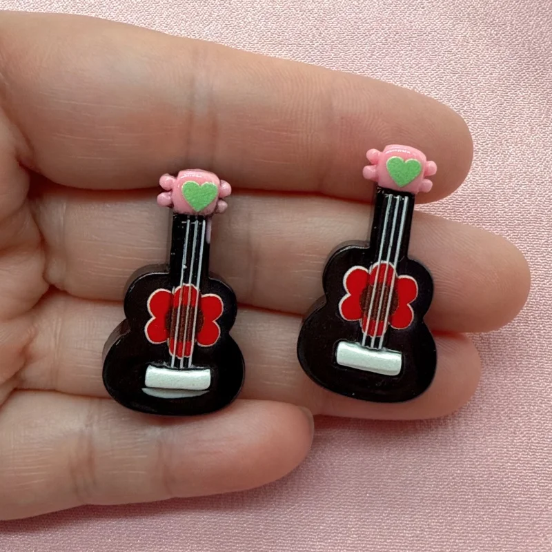12pcs Solid Color Guitar Piano Resin Accessories DIY Shoe Buckle Refrigerator Sticker Keychain Storage Box Decoration