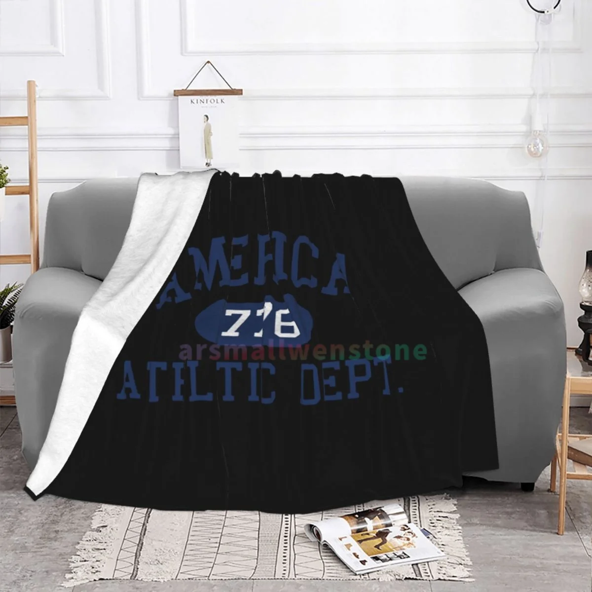 America 1776 Athletic Dept Letter Flannel Fleece Blanket Soft Warm Lightweight Cozy Anti-Pilling Fuzzy Throw Blankets for Couch