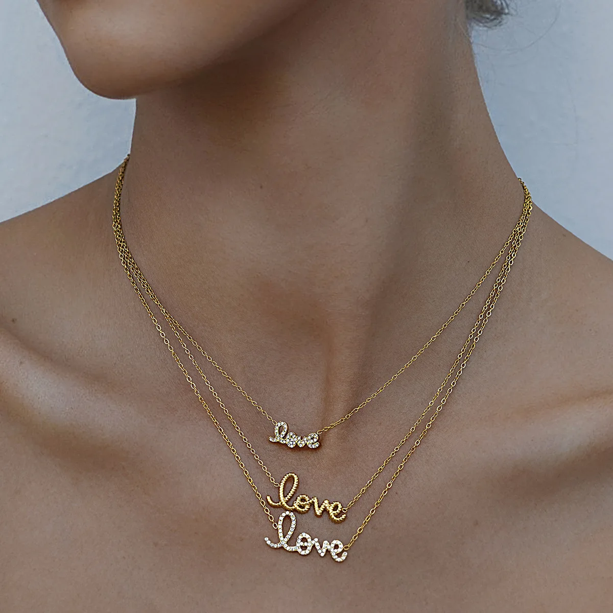 18K Gold Cursive Love Script Necklace,Waterproof Non-Fading Stainless Steel,Dainty Pave CZ Crystal Clavicle Chain Gift