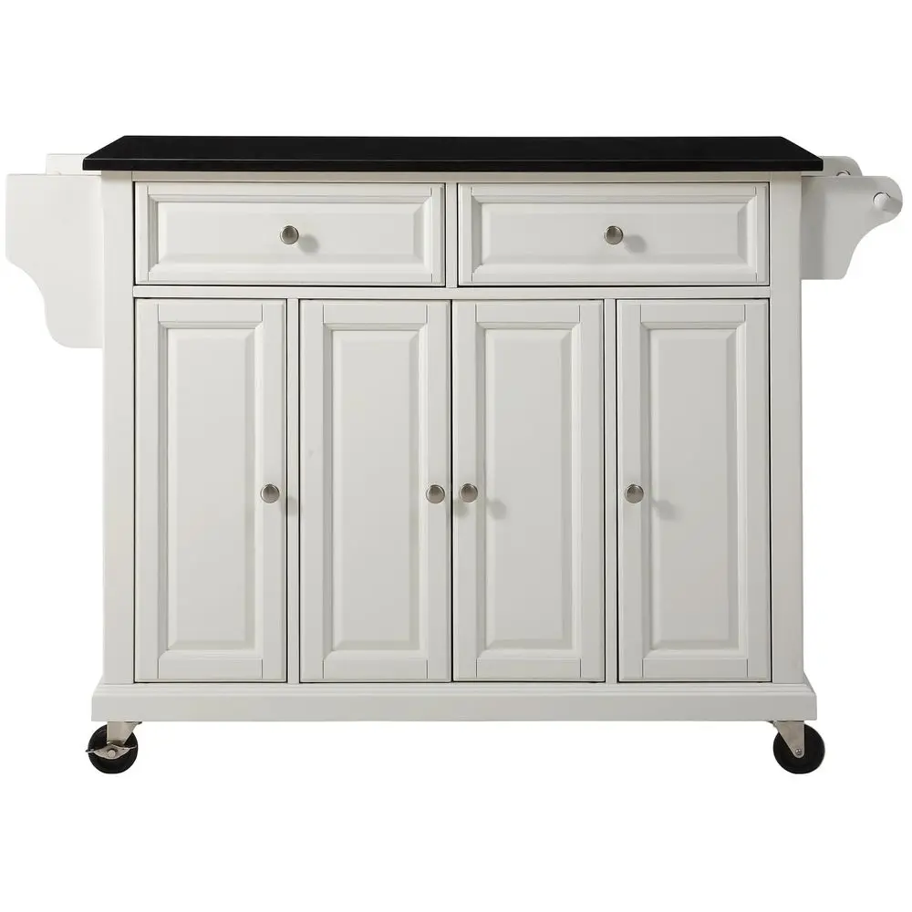 

Full Size Granite Top Rolling Kitchen Island Storage Cart, Microwave Stand, Spice Rack, White