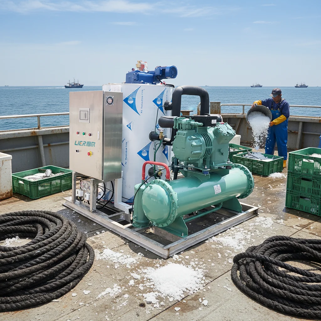 Máquina de Hielo en Escamas para Agua de Mar 3t 5t con Evaporador de Hielo de Acero Inoxidable 316 para Uso en Embarcaciones para la Conservación de Mariscos