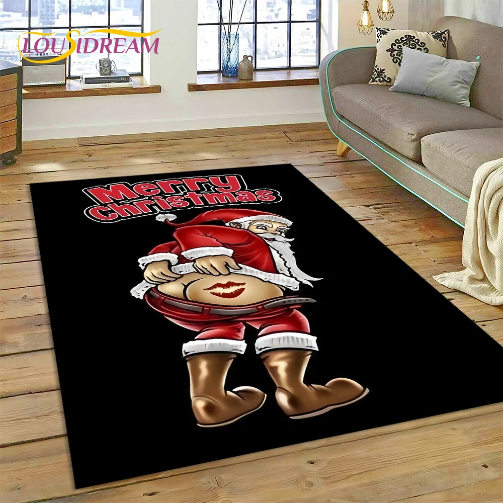 

3D Merry Christmas Tree Santa Claus Cartoon Area Rug Large,Carpet for Home Living Room Sofa Doormat Decor,kid Non-slip Floor Mat