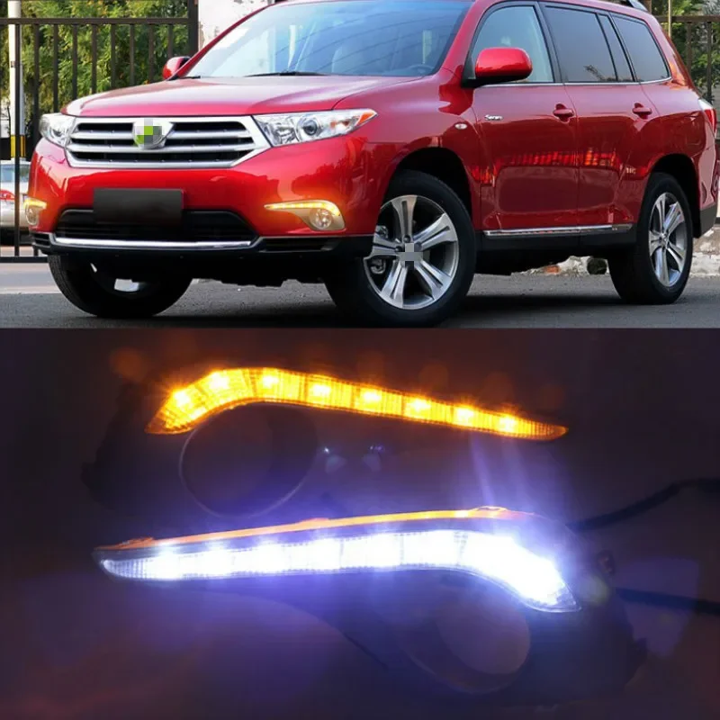 LED Day Light DRL For Toyota Highlander 2012 2013 2014 Car Daytime Running Light Fog Lamp Cover Holes 12V Car styling