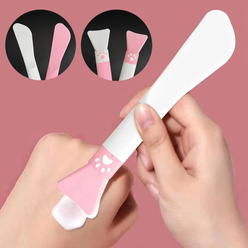 Cute Double Head Silicone Facial Mask Brush 2 In 1 Soft Head With Scraper Integrated Dual-Use Mud Stirring Stick DIY Beauty Tool