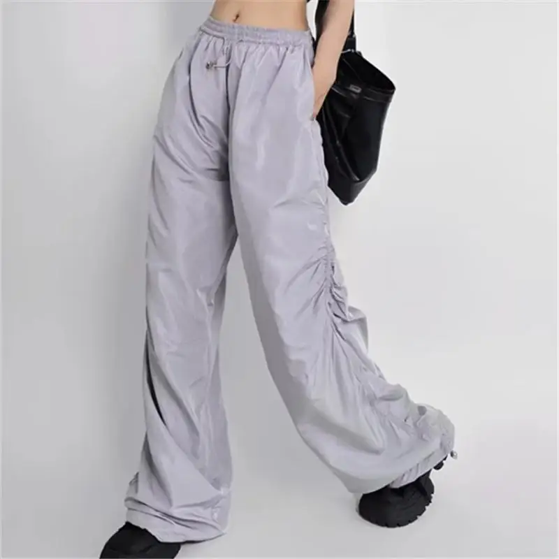 

Cotton Wide Leg Trousers Women Long Trousers Slimming Patchwork Solid Fashion Sports Jogger 2023 New Summer Thin Length Pants