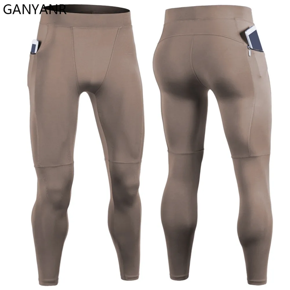 GANYANR Performance Running Tights Men Compression Pockets Leggings Cargo pants Sports Football gym soccer basketball Tracksuit