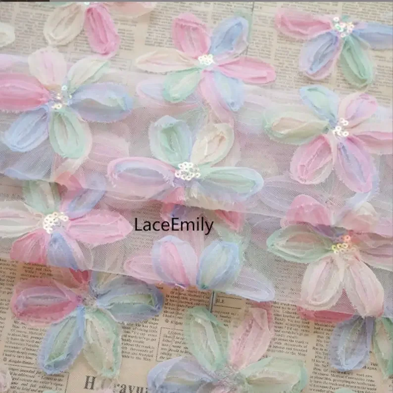 

Красочная цветочная вышивка, кружевная ткань с цветочными блестками, тюль для девочек, платье-пачка, свадебное платье, фата 1 ярд