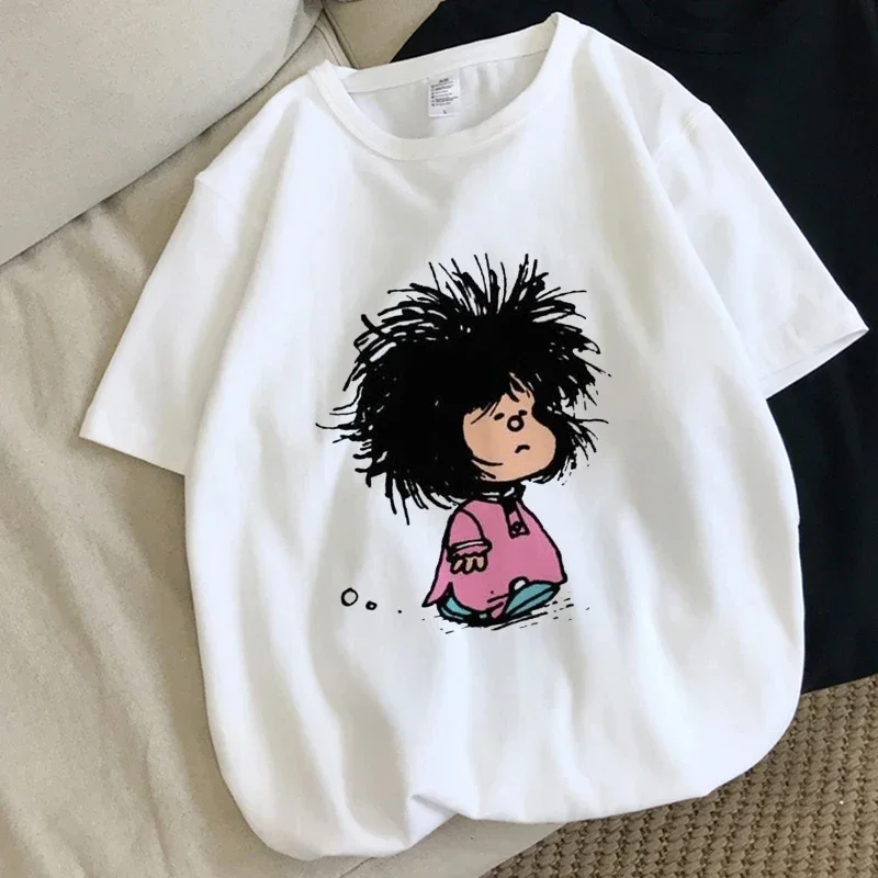 Mafalda-تي شيرت قطني برسومات كرتونية للنساء ، ملابس الشارع هاراجاكو ، قمم أزياء نسائية ، تيشيرتات كاواي ، أكمام قصيرة ، ملابس صيفية