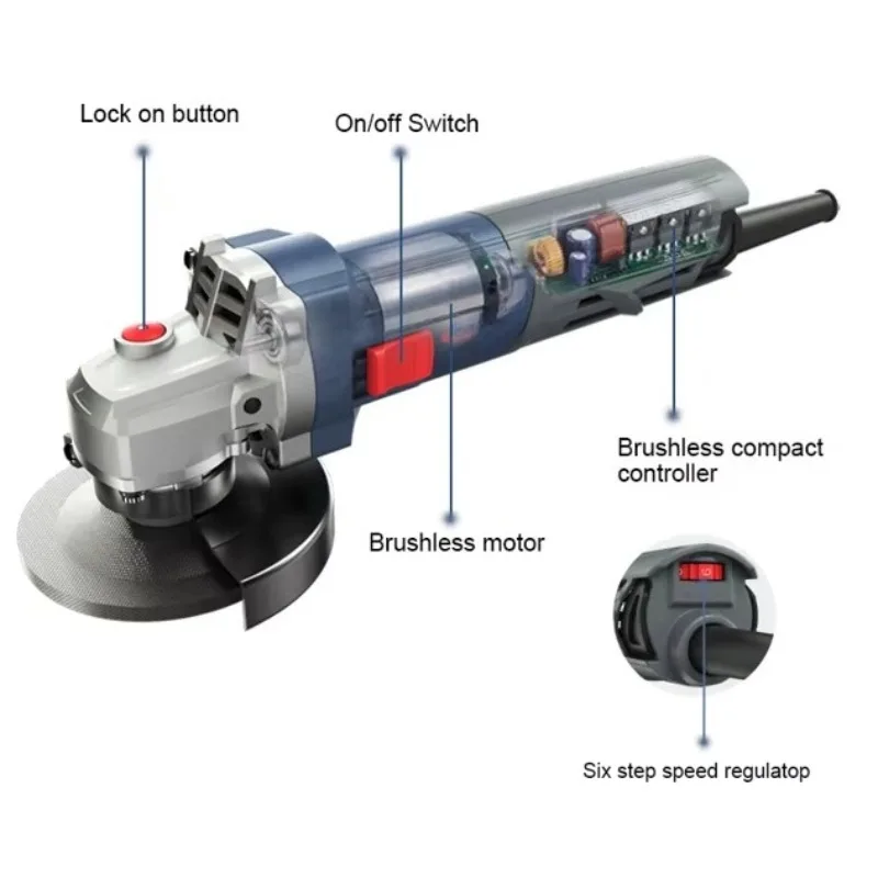 Electric Brushless Angle Grinder High Power Polishing Multi Function Handheld Cutting Tool