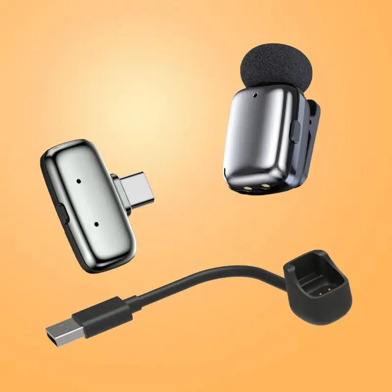 Micrófono de solapa inalámbrico 2.4G, mini micrófono para iPhone iPad Android Type-C, grabación de video, transmisión en vivo 2