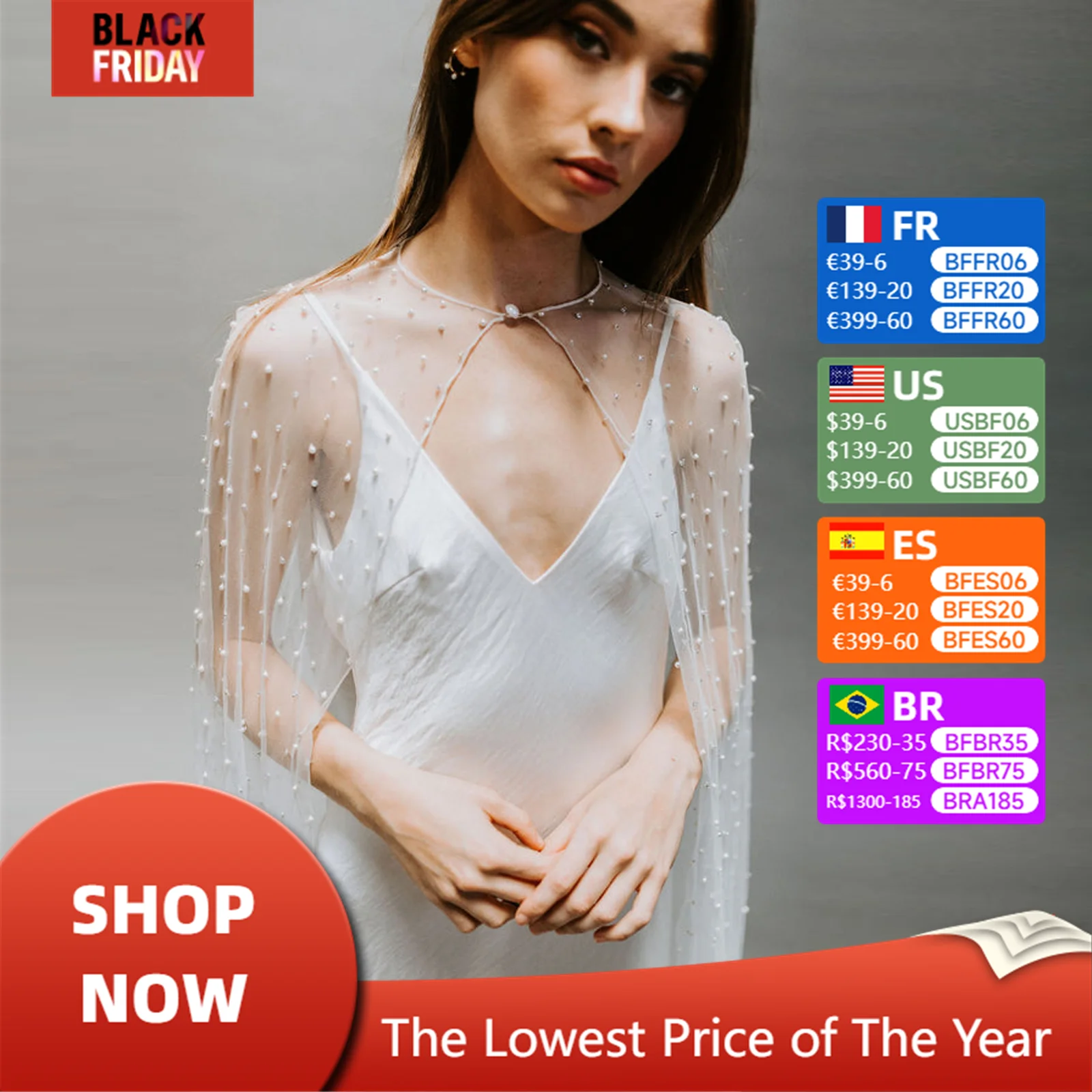 YouLaPan G17 Bridal Shawl Sheer Long Summer Wedding Bolero Pearls Cape Synthetic Skin Shawl DIY Bride Elegant Womens Jackets