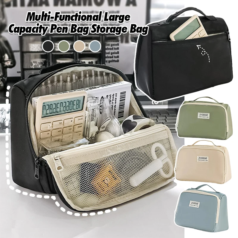 Imagem -04 - Bolsa Multifuncional Portátil de Armazenamento de Viagem para Mulheres Estojo de Maquiagem Preto Simplificado Bolsa de Caneta Bolsas Cosméticos Grande Capacidade Novo