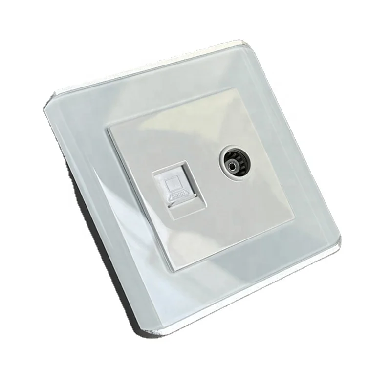 

Tv Socket Outlet Uk Eu 86 Type Computer Tv Two in One Socket White Tempered Glass Computer Wall Socket