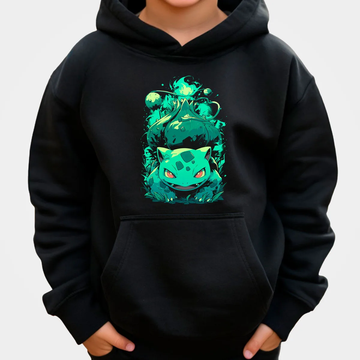 Pokémon Anime Gengar Moletom com capuz de algodão preto com chama azul roxa Aura Design de dentes afiados solto estilo casual ​