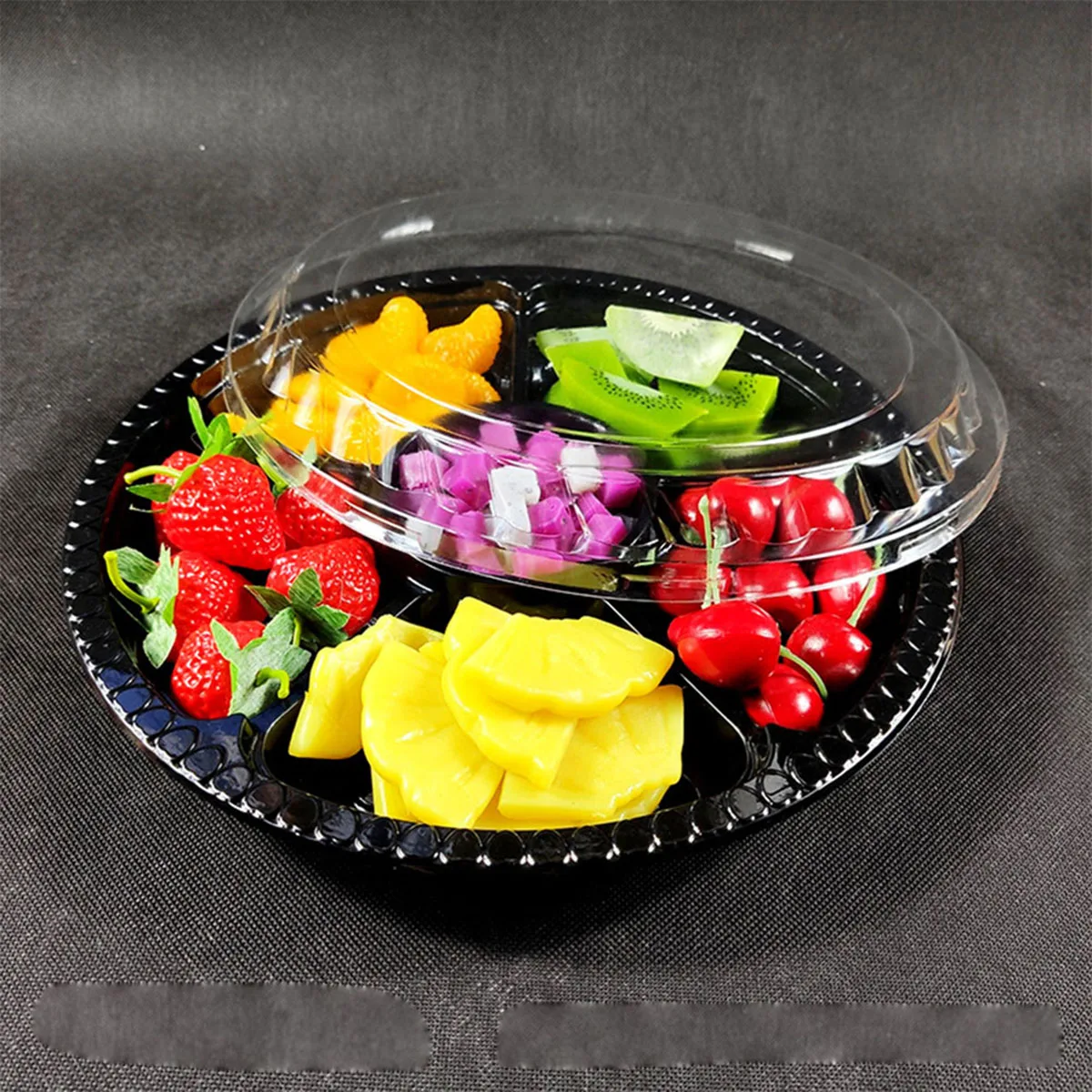 

5pcs 6-Grid Plastic Boxes with Cover Portable Fruits Case One-off Takeout Food Containers for Home Shop Daily Use (Black)