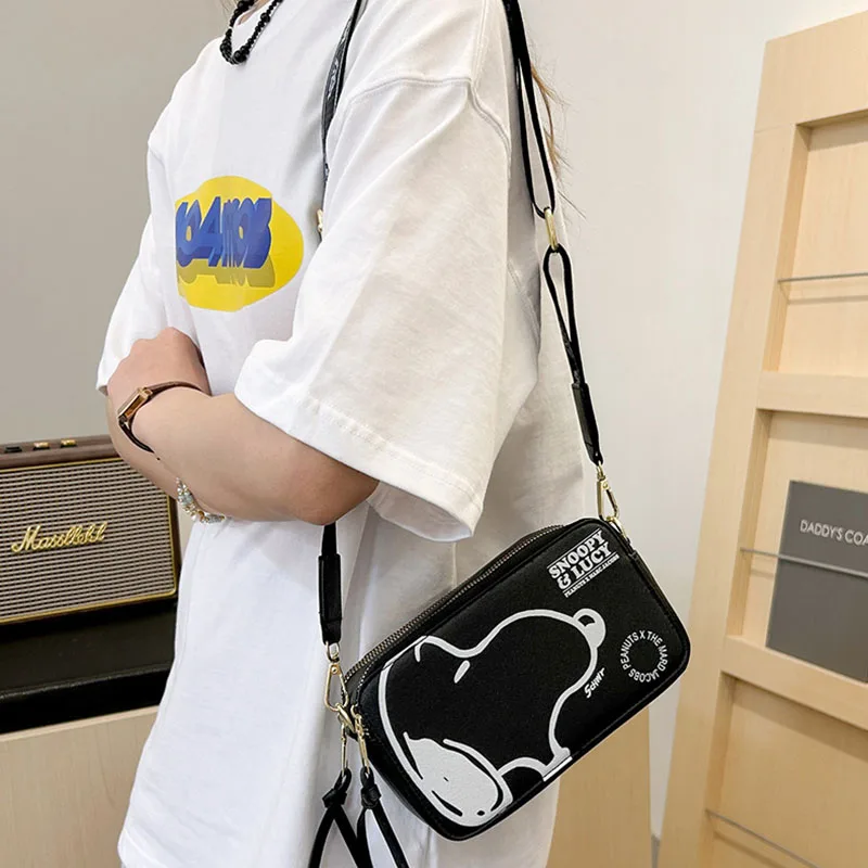 MINISO Snoopy Bag Casual Camera Small Square Bag Fashion Women\'S Shoulder Bag Cartoon Printed Crossbody Bag Mobile Phone Bag