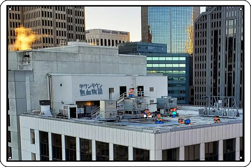 River City Ransom Rooftop Battle Poster 8 x 12 Inch Funny Metal Tin Sign Game Room Man Cave Wall Decor