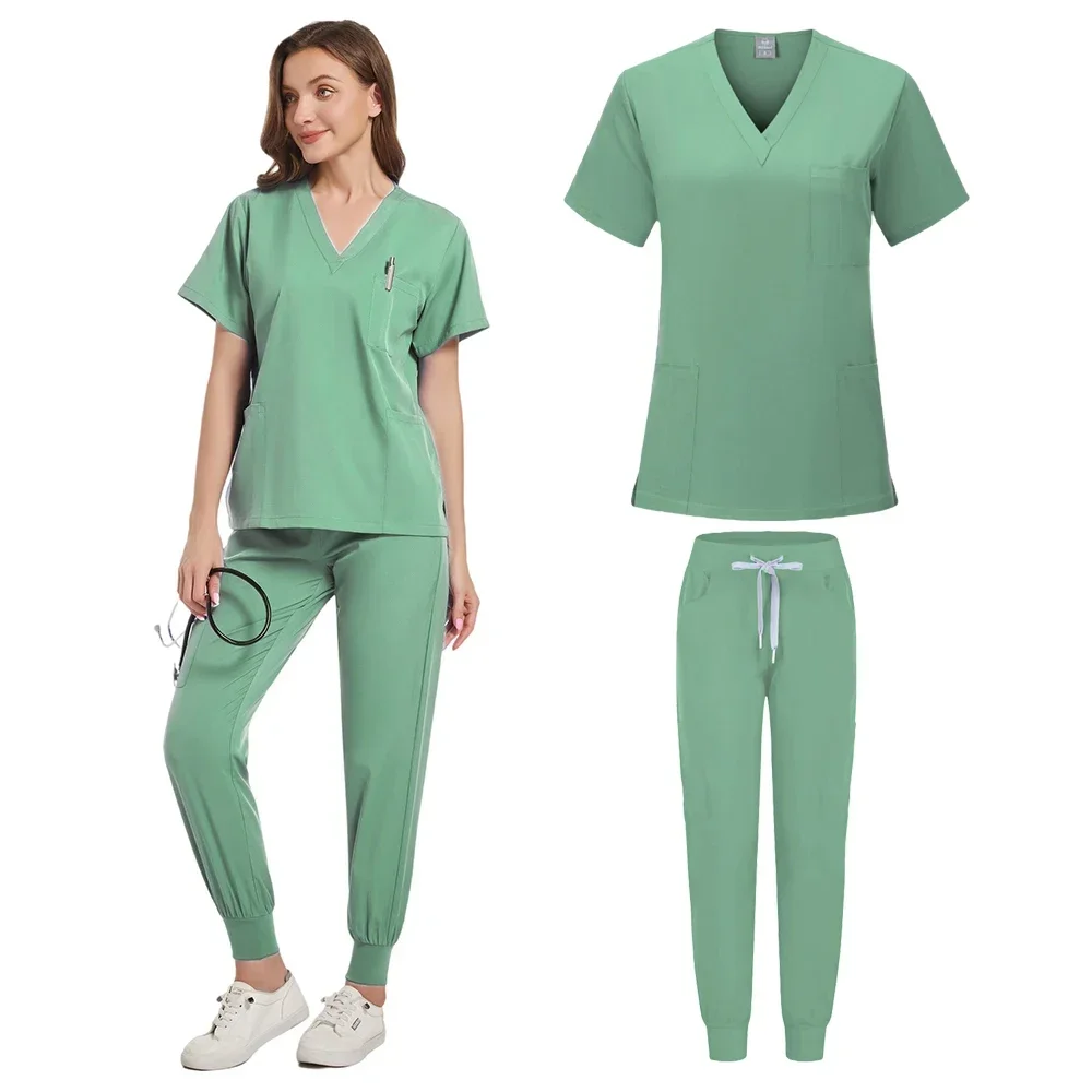 Atasan Scrub medis kerah V blus lengan pendek kasual blus farmasi keseluruhan wanita Scrub pakaian seragam perawat baju