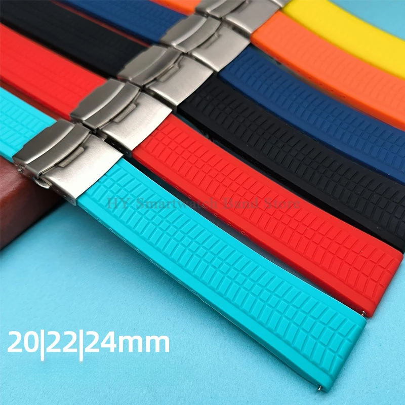 20mm 22mm 24mm Silicone Watch Strap Quick Release Bracelet Sport Wrist Band for Seiko for Huawei for Samsung Folding Clasp Strap