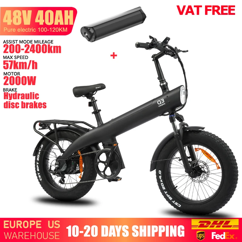 HUANCI Q3 Mountain Electric Bike 2000W 57KM/H Electric Dirt Bike 48V 20AH Electric Bicycle Ebike 20Inch Fat Tire Off-Road E Bike image 1