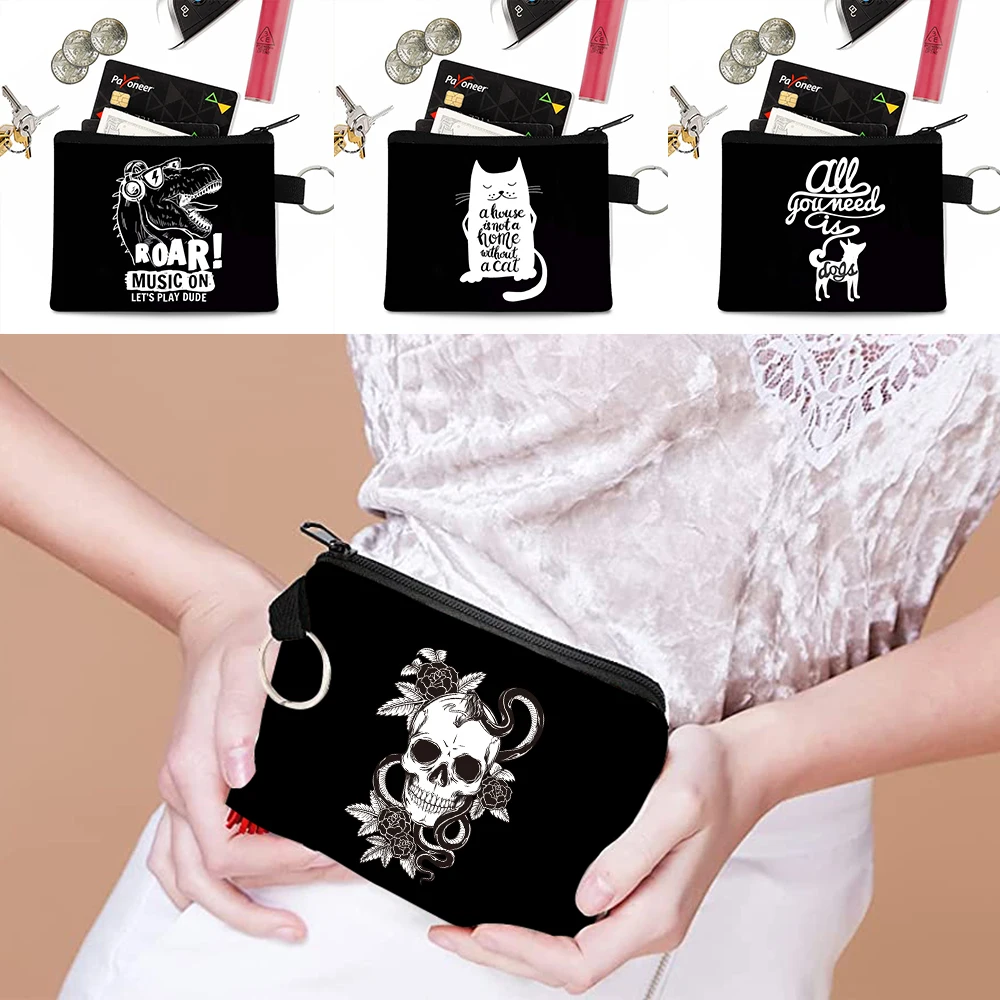 New White Picture Print Coin Purse Mini Wallets Clutch with Zipper Keychain Small Coin Pouch Bag Portable Coin Organizer Storage