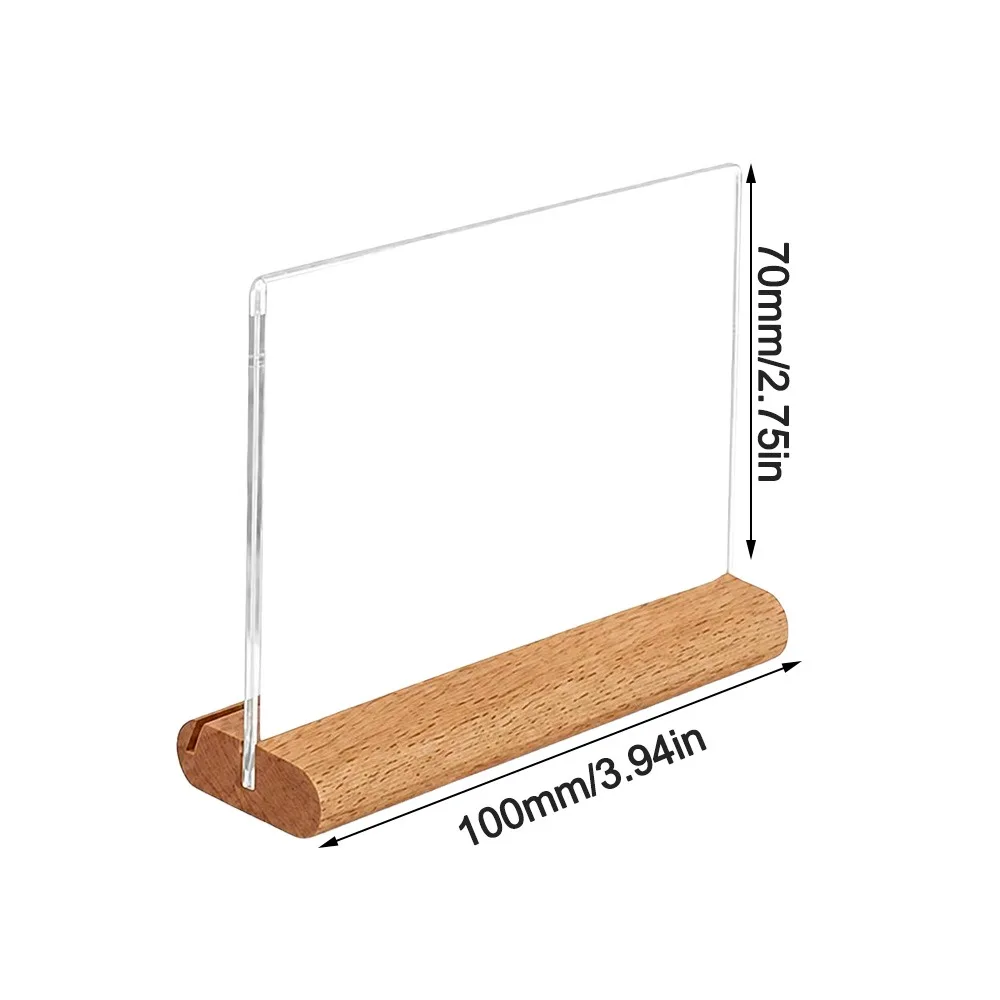 Transparent Acrylic Table Sign Card Holder Vertical Standing Solid Wood Base Acrylic Sign Holder Beech Wood Material