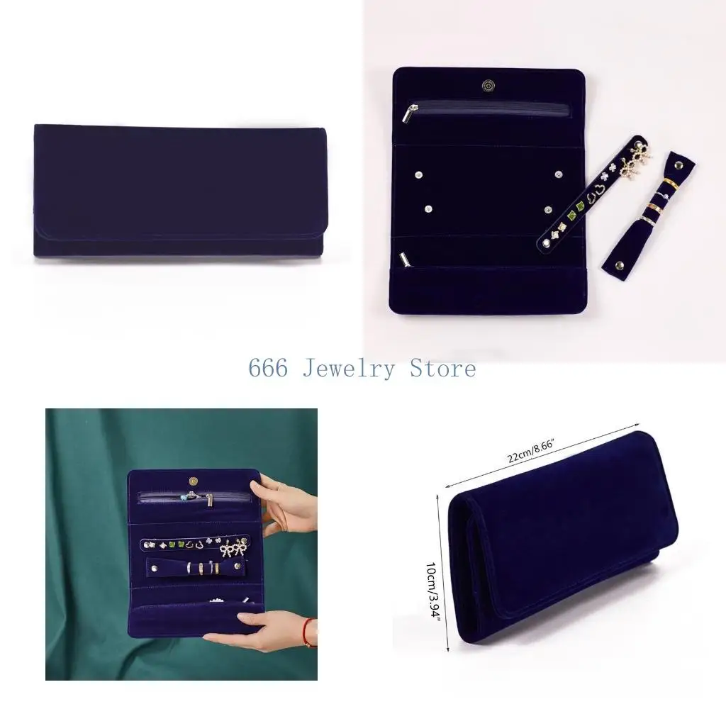 

F2TD Women Portable Travel Velvet Jewelry Storage Roll Bag Organizer for Case Pouch for Necklaces Rings