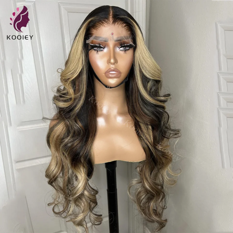 13x6 Ombre Highlight HD Lace Front Wigs Preplucked Honey Blonde Body Wave Human Hair Wigs for Women Transparent 5x5 Silk Top Wig