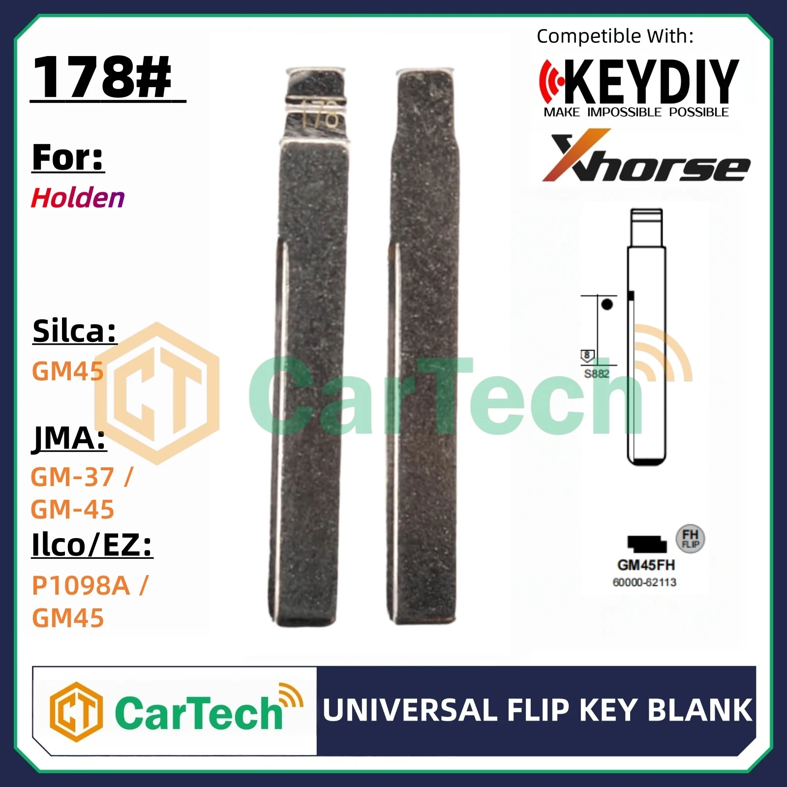 Cartech 178# Uncut Flip Blank Key Blade for KEYDIY KD XHORSE VVDI Universal Remote Fit Holden