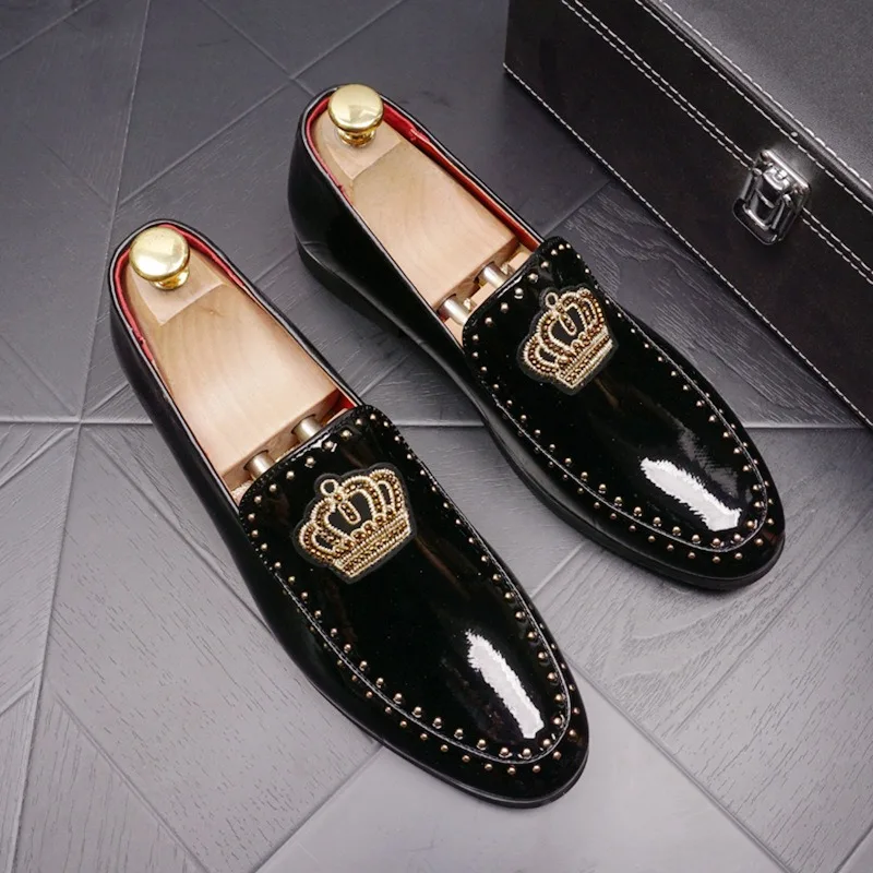 

Men's Shoes High Quality Black Men's Dress Shoes Crown Shiny Leather Loafers for Men Korean Style Casual Shoes Zapatos De Hombre